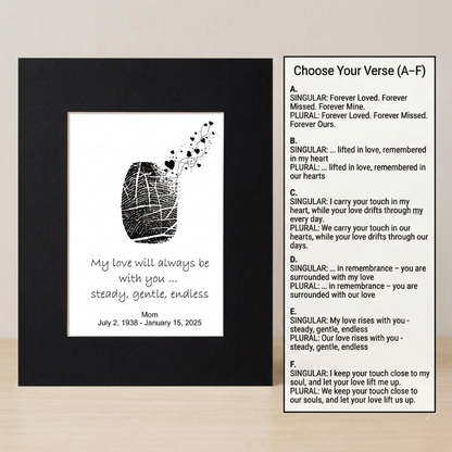 Memorial Art Print | Fingerprint Fades to Loving Hearts | Personalized Keepsake | Sympathy Bereavement Gift | Custom Verse & Name | 5x7 Print, 8x10 Mat