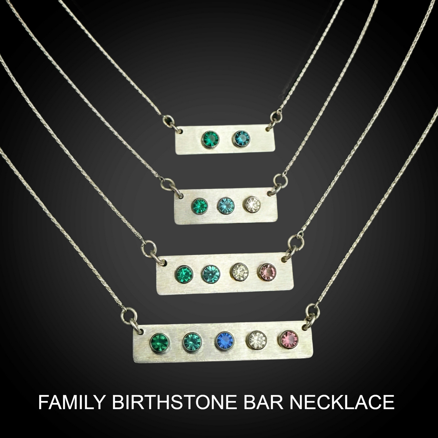 Sterling Silver Family Birthstone Bar Necklace