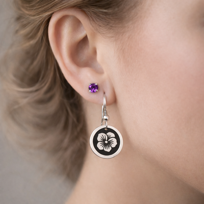 February Birthday Gift | Birth Month Flower Earrings | Violet | Born in February