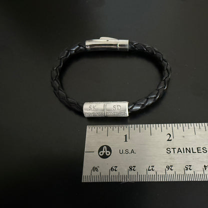 Leather Fingerprint Bracelet w/ 2 Fingerprints, Sterling, Meaningful Gift for Men