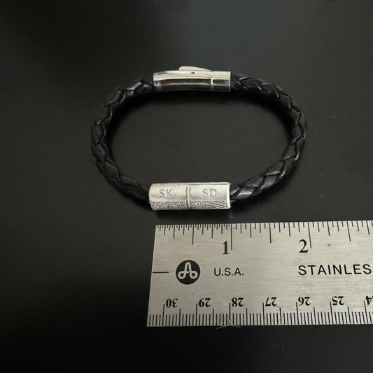 Leather Fingerprint Bracelet w/ 2 Fingerprints, Sterling, Meaningful Gift for Men