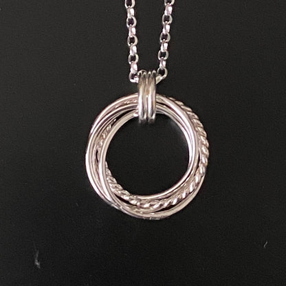 50th Birthday Interlocking Rings Necklace — Sterling Silver (Round + Twisted), 5 Circles, 18" Chain