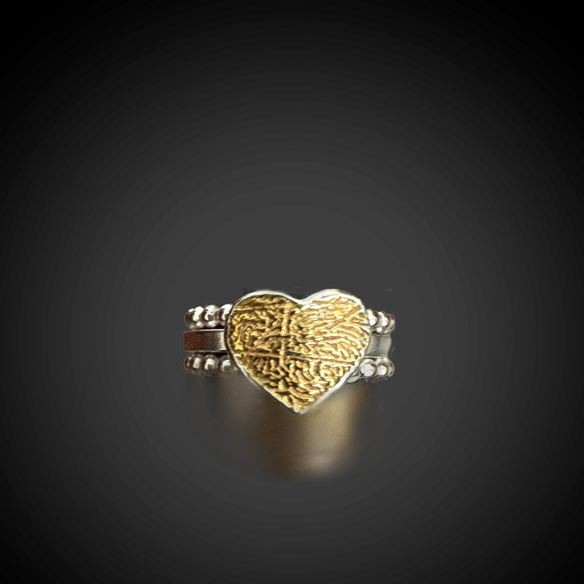 Fingerprint Heart Stacking Rings — Sterling Silver with 24K Gold-Plated Inlay (Custom Memorial)