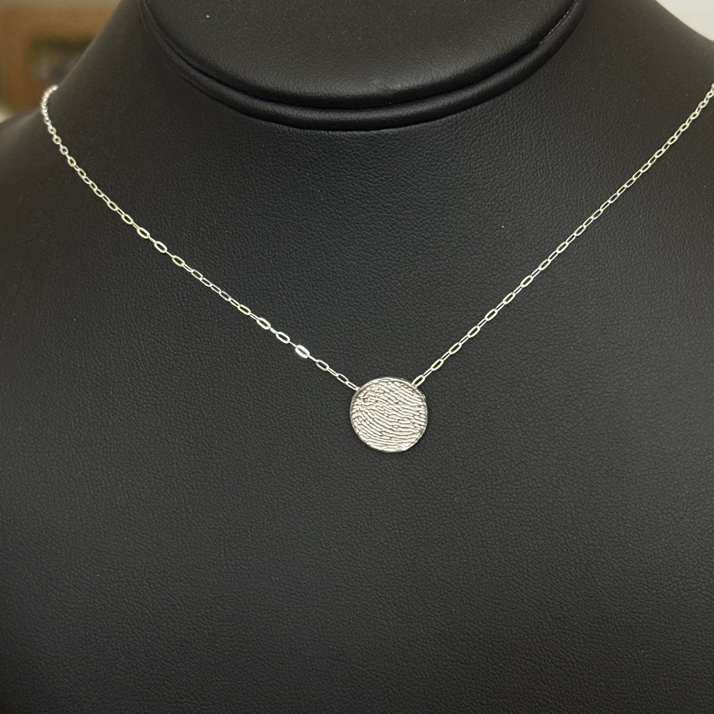 Dainty Round Fingerprint Necklace — Sterling Silver (No Back Engraving)