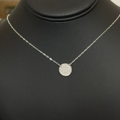 Dainty Round Fingerprint Necklace — Sterling Silver (No Back Engraving)