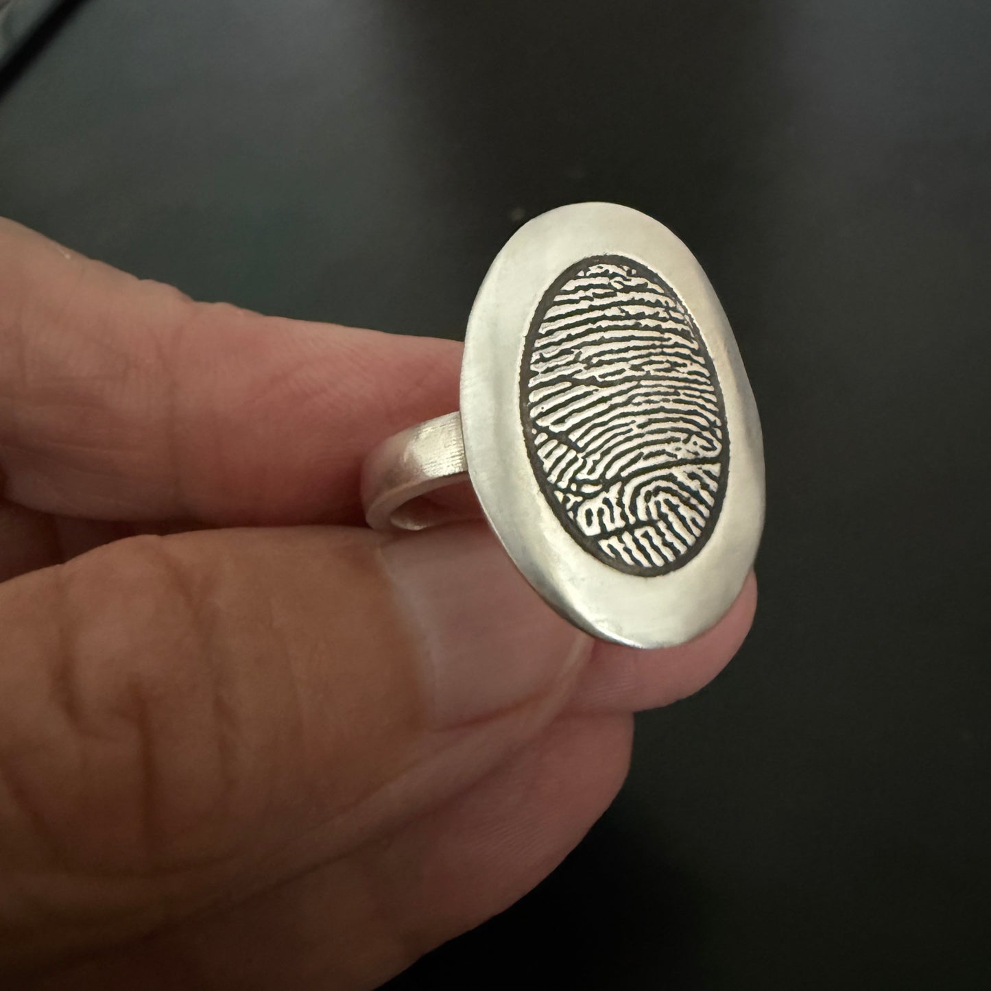 Oval Fingerprint Ring — Sterling Silver, Personalized Memorial