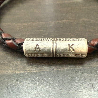 Leather Fingerprint Bracelet w/ 2 Fingerprints, Sterling, Meaningful Gift for Men