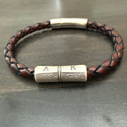 Leather Fingerprint Bracelet w/ 2 Fingerprints, Sterling, Meaningful Gift for Men