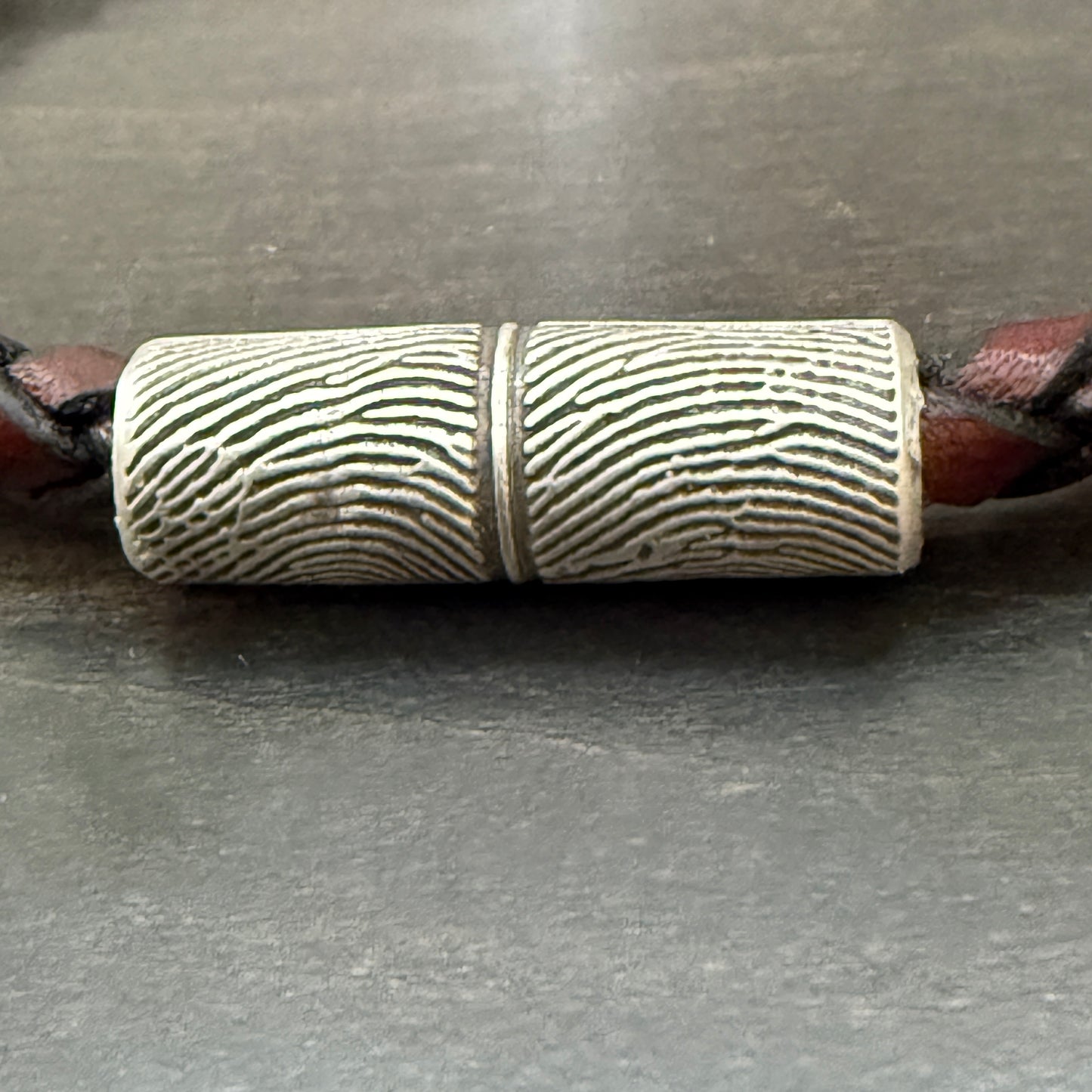 Leather Fingerprint Bracelet w/ 2 Fingerprints, Sterling, Meaningful Gift for Men