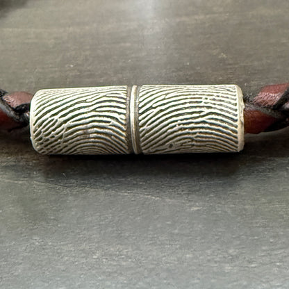 Leather Fingerprint Bracelet w/ 2 Fingerprints, Sterling, Meaningful Gift for Men