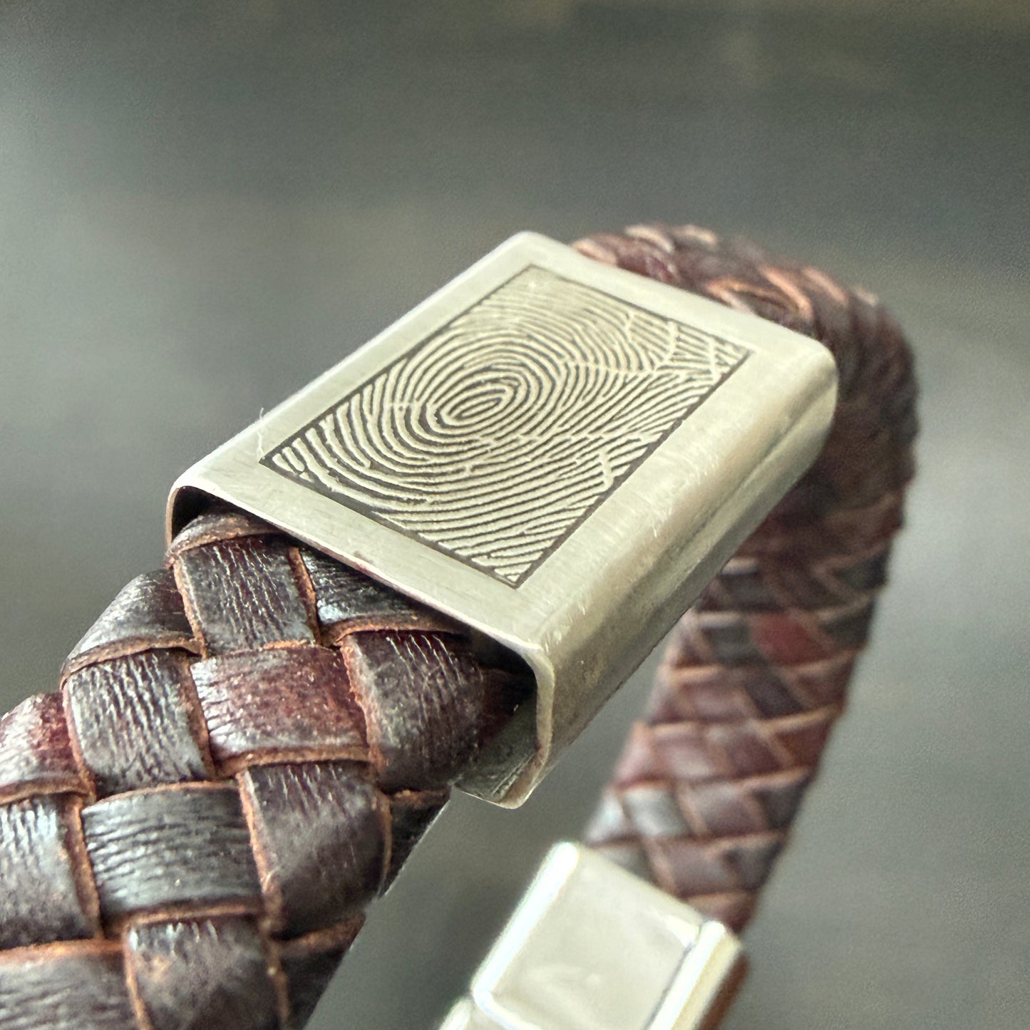 Braided Leather with Sterling Silver Fingerprint Slide Plate