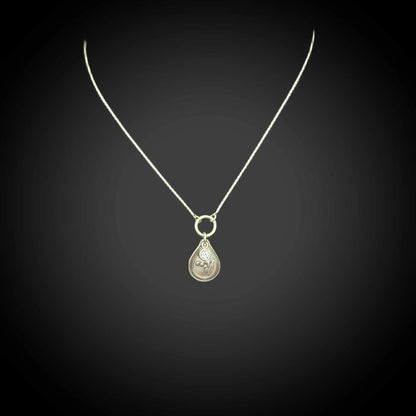 Sterling silver May birth flower necklace with lily of the valley engraving and alexandrite CZ stone by Adorn Designs Jewelry.