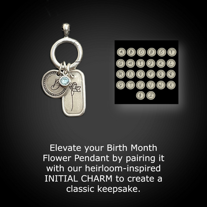 Personalized March Birth Month Daffodil Flower Charm: Aquamarine CZ Birthstone, Hinged Charm Holder to add charms, Sterling Silver Pendant
