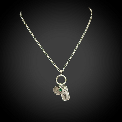 Personalized May Birth Month Lily of the Valley Flower Charm: Emerald CZ Birthstone, Hinged Charm Holder add charms, Sterling Silver Pendant