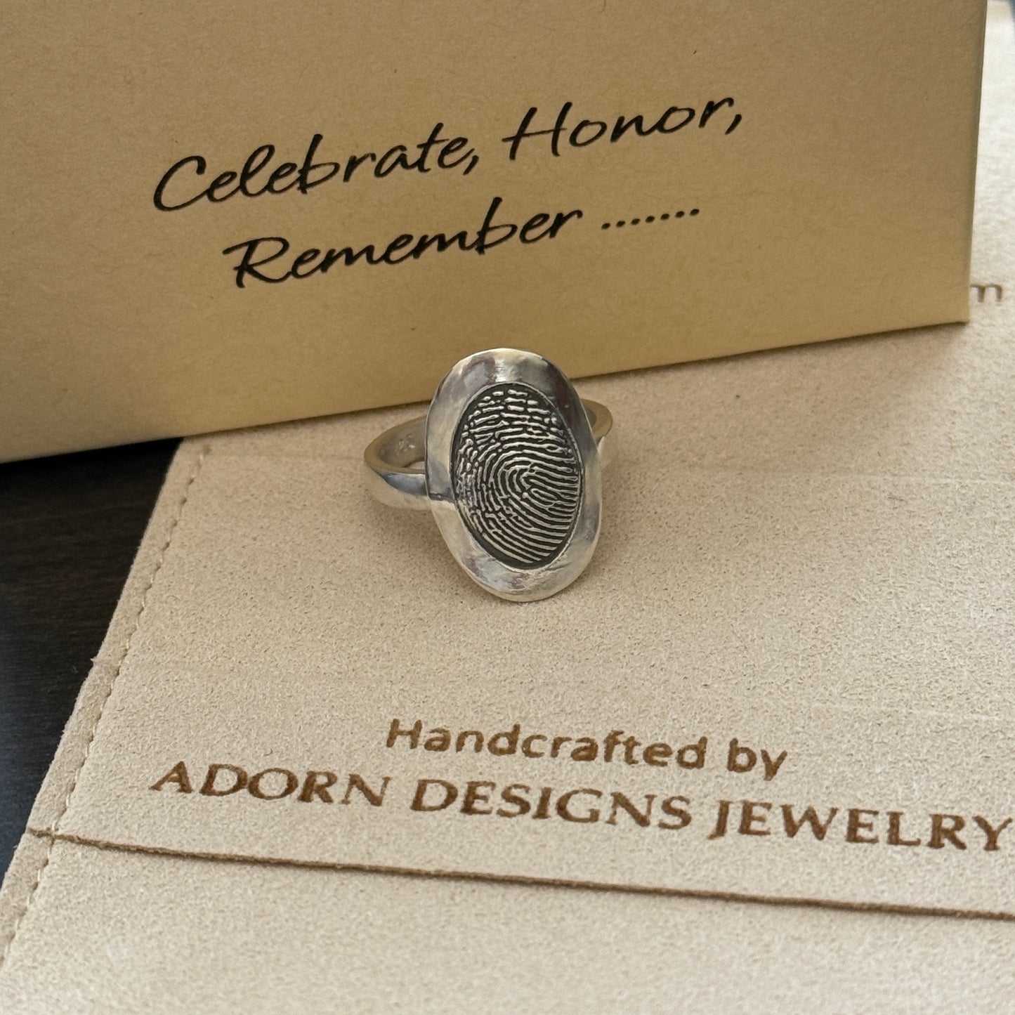Oval Fingerprint Ring — Sterling Silver, Personalized Memorial