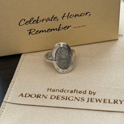 Oval Fingerprint Ring — Sterling Silver, Personalized Memorial