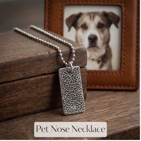 Pet Memorial Necklace, Dog Nose Imprint - Sterling Silver Remembrance, Rainbow Bridge Loss, Unisex