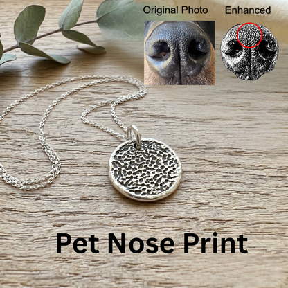 Pet Memorial Necklace, Dog  or Cat Nose Imprint - Sterling Silver Keepsake Gift for Loss of Animal