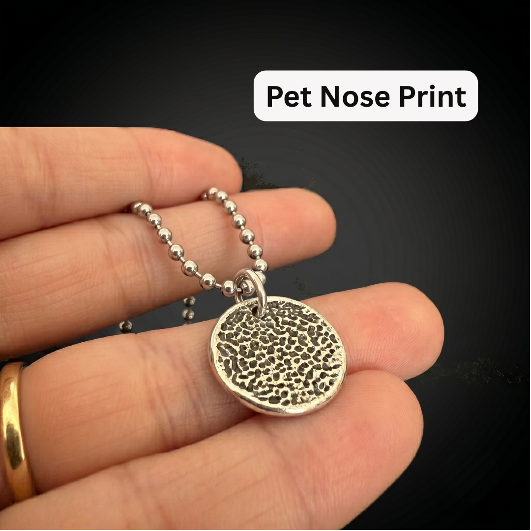 Pet Memorial Necklace, Dog  or Cat Nose Imprint - Sterling Silver Keepsake Gift for Loss of Animal, Unisex