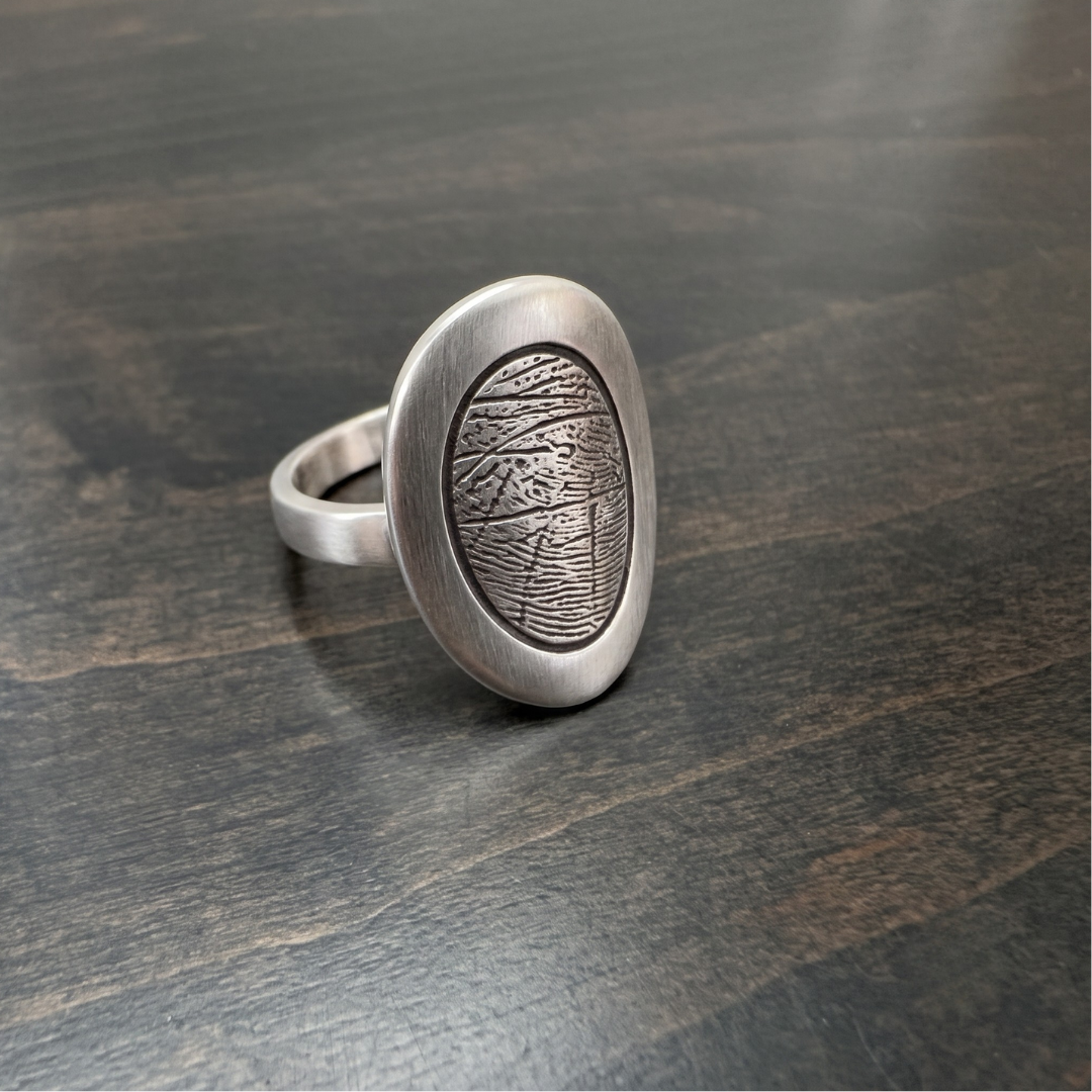 Oval Fingerprint Ring — Sterling Silver, Personalized Memorial