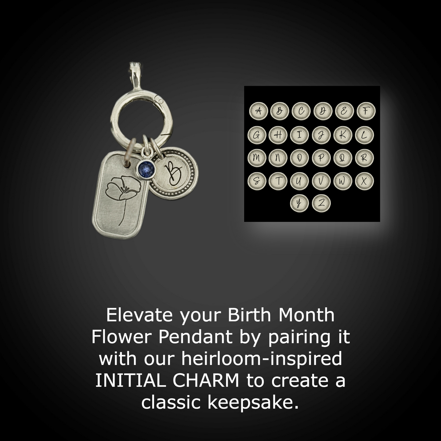 Personalized September Birth Month Morning Glory Flower Charm: Sapphire CZ Birthstone, Hinged Charm Holder can add charms, Sterling Silver