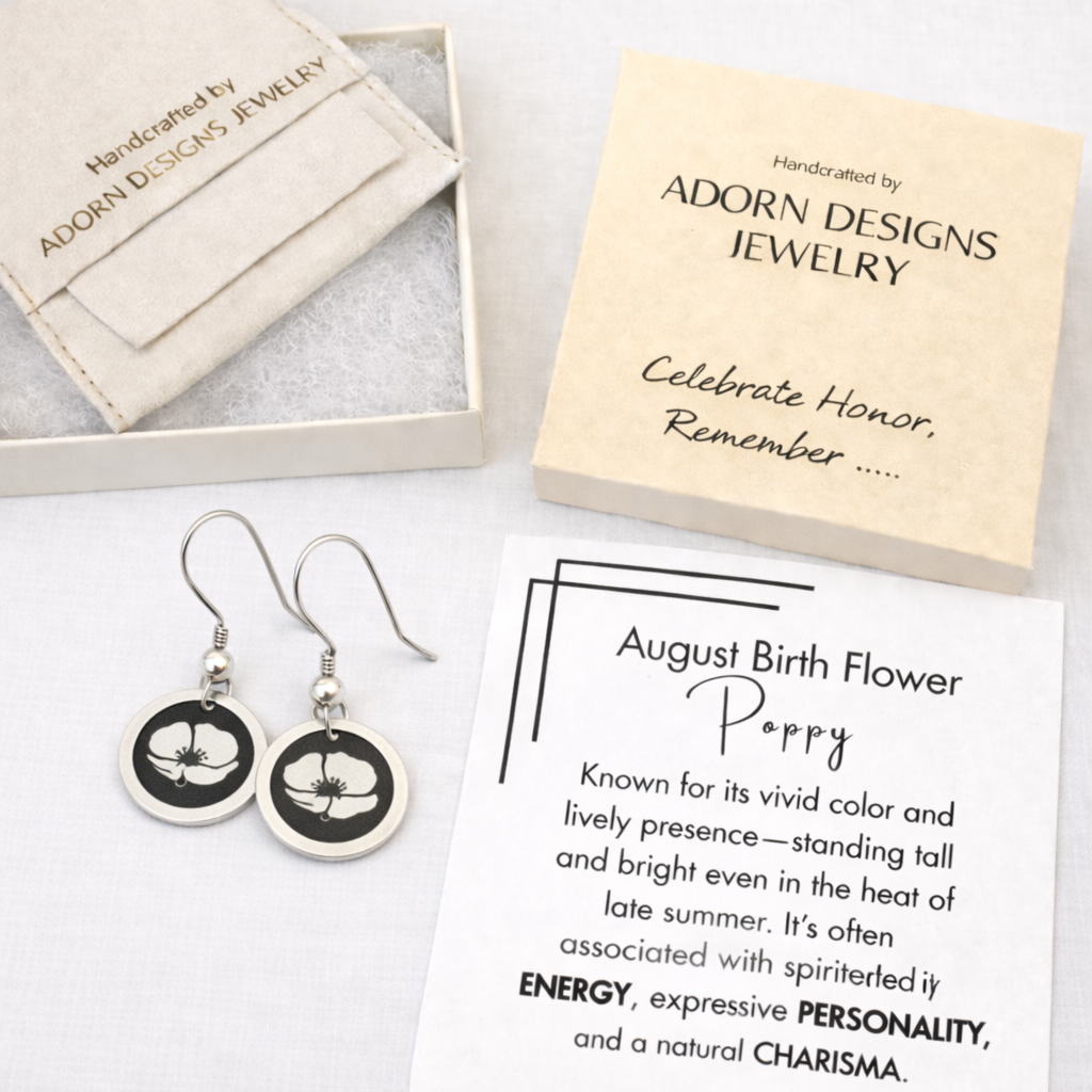 August Birthday Gift | Birth Month Flower Earrings | Poppy | Born in August