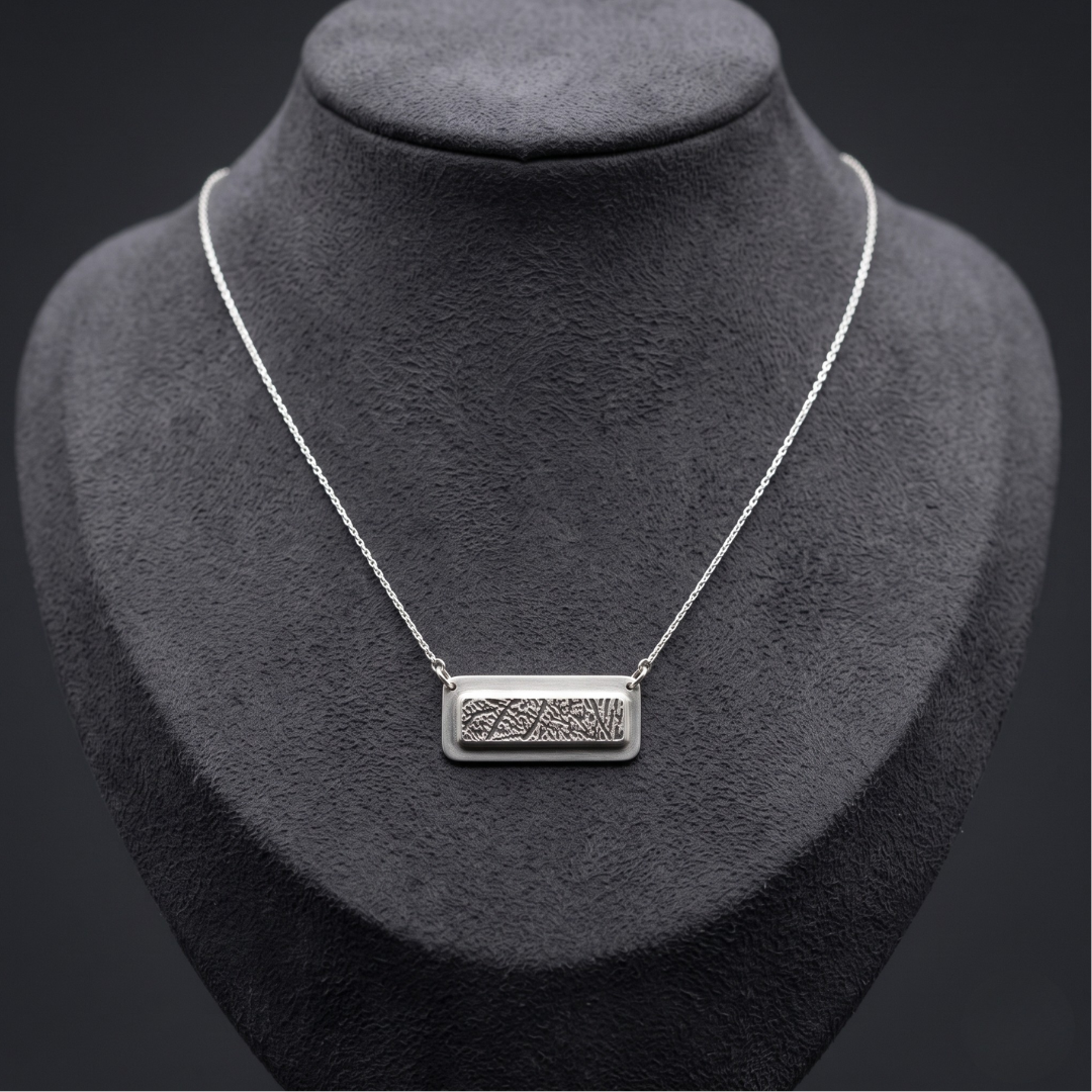 Fingerprint Bar Necklace — Sterling Silver, 1¼" × ½", 1–3 Prints