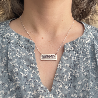 Fingerprint Bar Necklace — Sterling Silver, 1¼" × ½", 1–3 Prints
