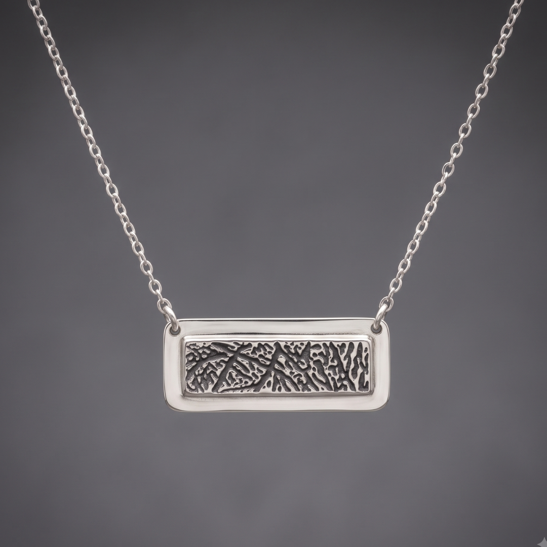 Fingerprint Bar Necklace — Sterling Silver, 1¼" × ½", 1–3 Prints