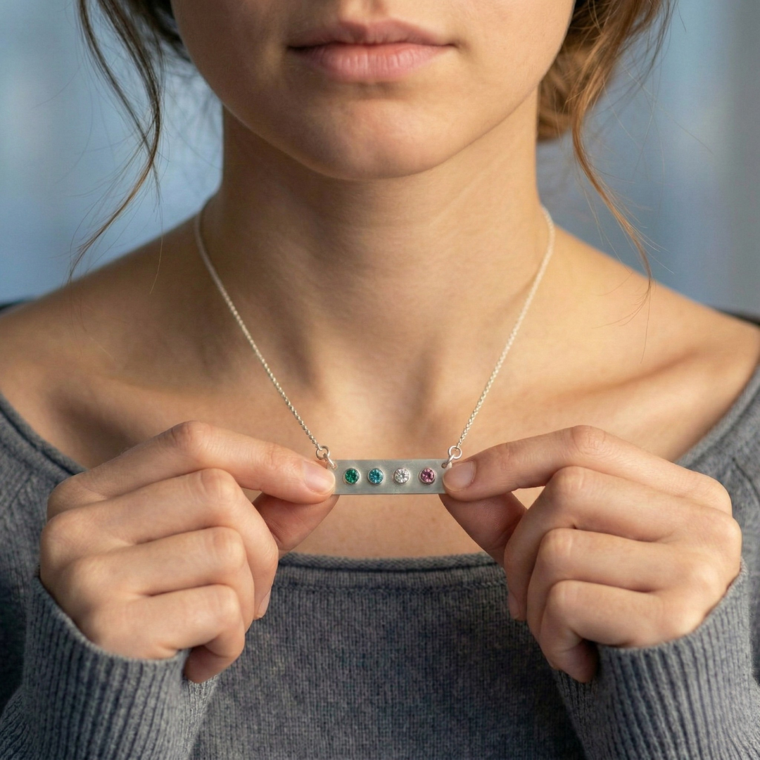 Sterling Silver Family Birthstone Bar Necklace