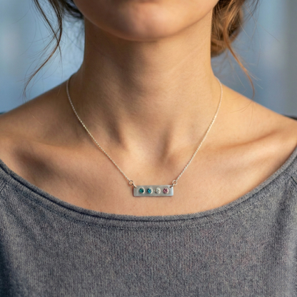 Sterling Silver Family Birthstone Bar Necklace