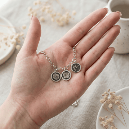 Birth Flower Family Necklace | Sterling Silver Personalized Charm Necklace