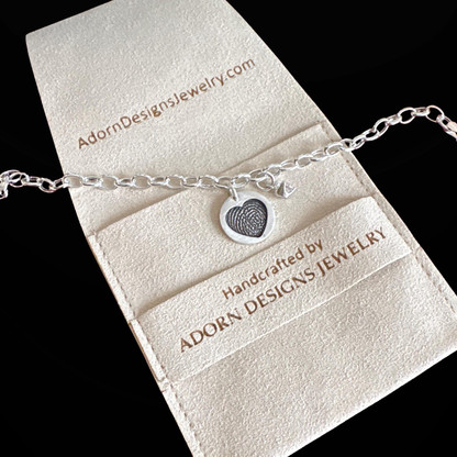 Classic Sterling Silver Charm Bracelet w/ Fingerprint & Birthstone CZ