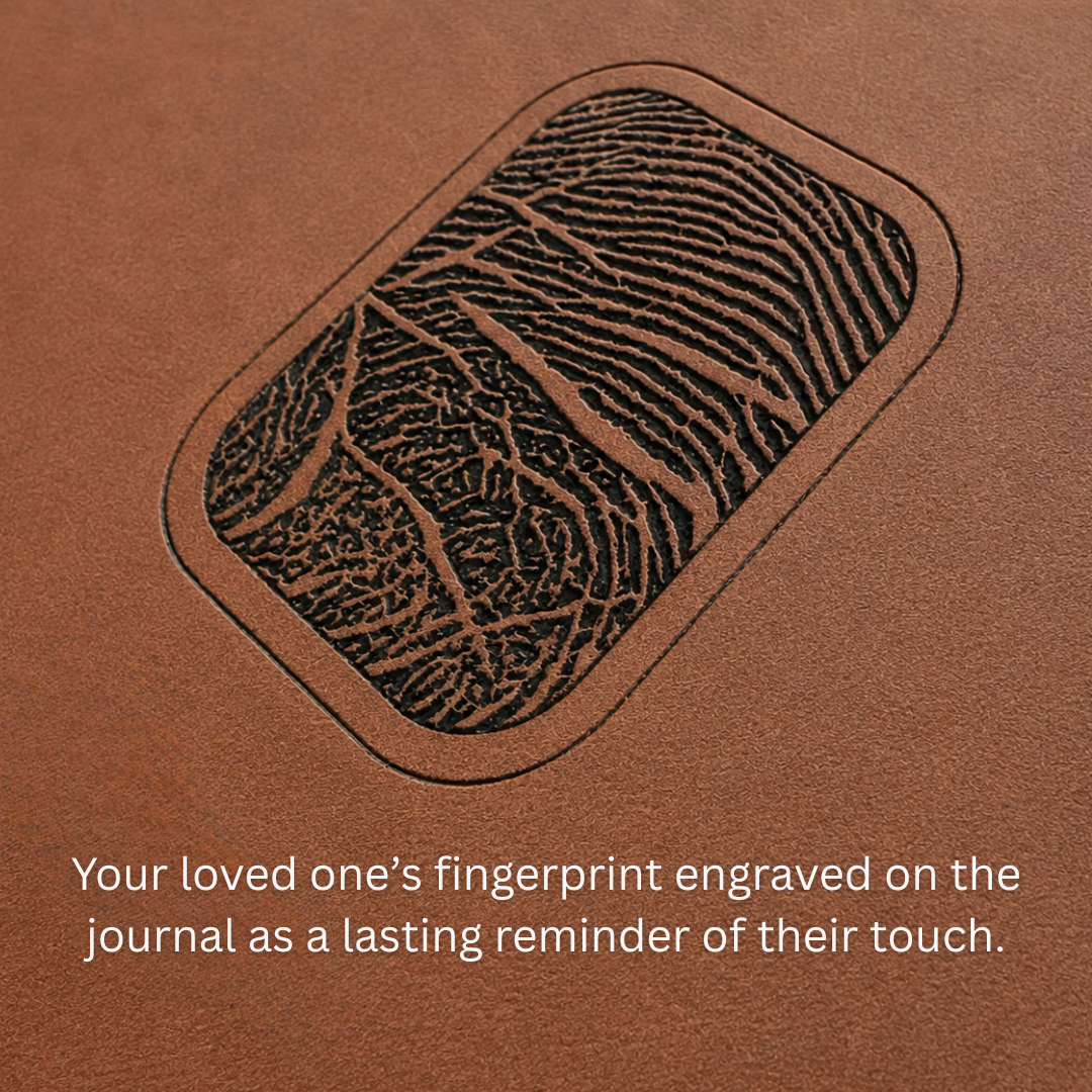 Remembrance Journal Personalized with Engraved Fingerprint, Name and Verse for Loss of Loved One