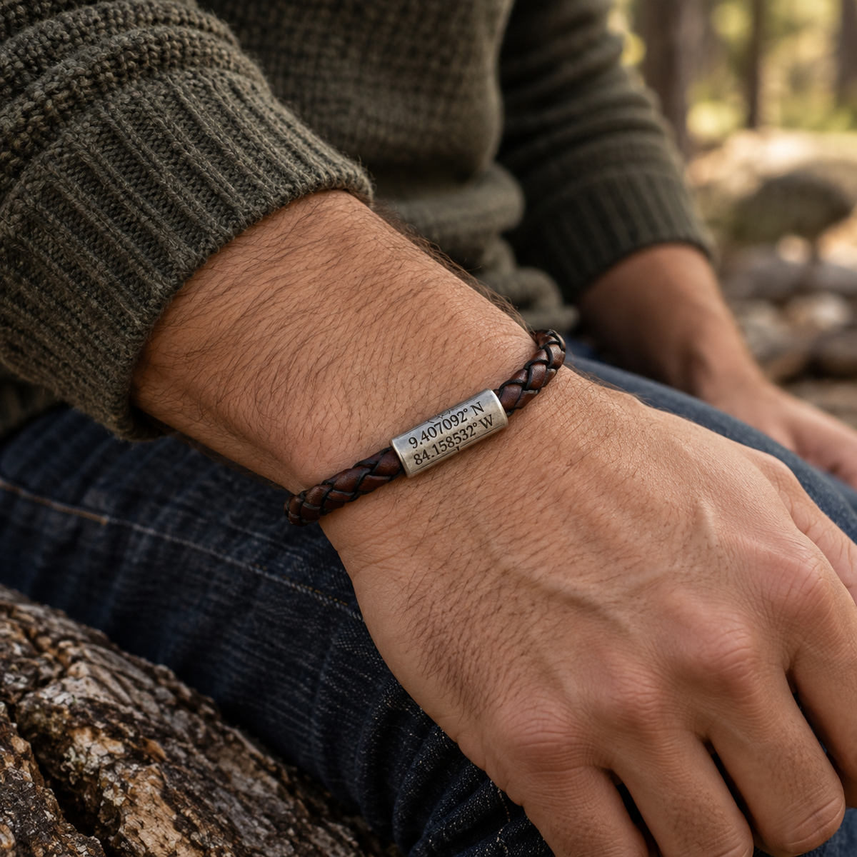 Custom GPS Coordinate Location Bracelet for Men | Latitude and Longitude Jewelry