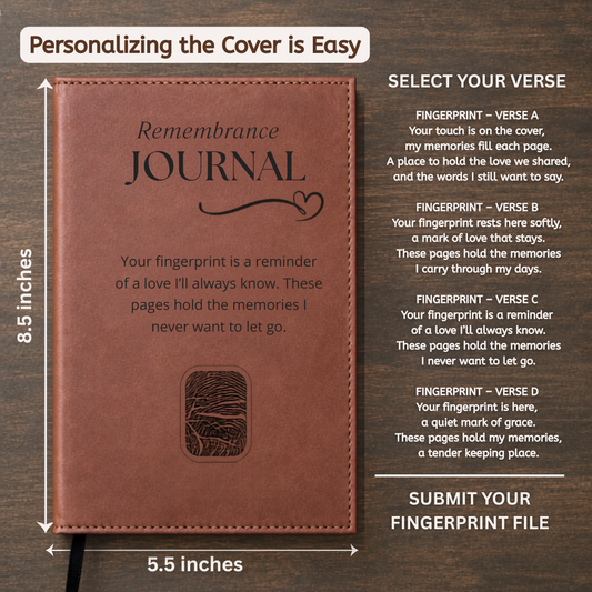 Remembrance Journal Personalized with Engraved Fingerprint, Name and Verse for Loss of Loved One