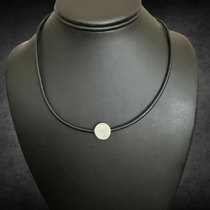 Dainty Round Shape Sterling Silver Fingerprint with Leather Necklace