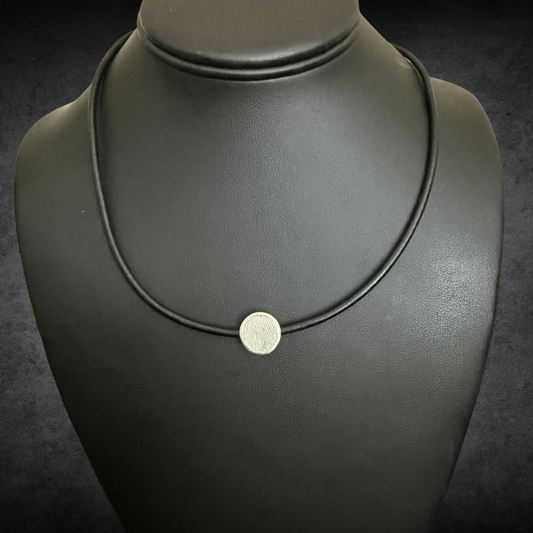 Dainty Round Shape Sterling Silver Fingerprint with Leather Necklace