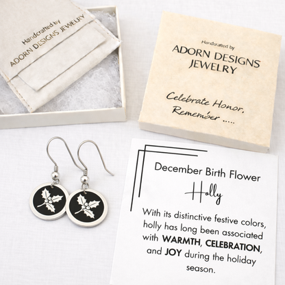 December Birthday Gift | Birth Month Flower Earrings | Holly | Born in December