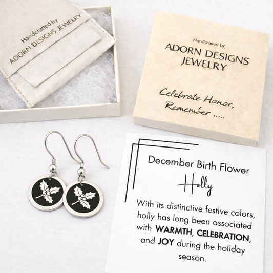 December Birthday Gift | Birth Month Flower Earrings | Holly | Born in December