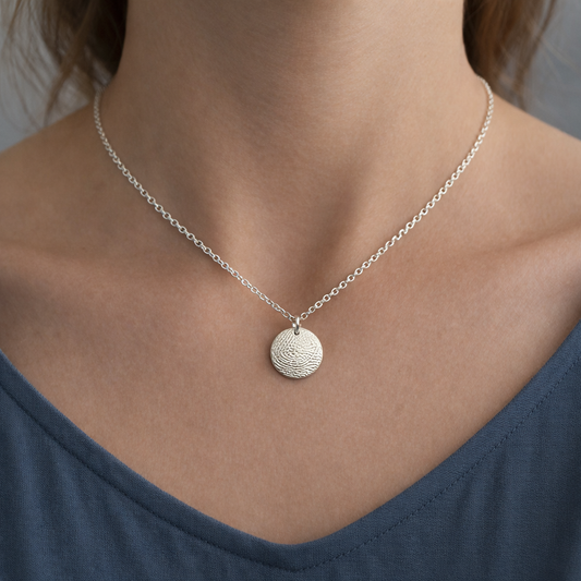 Fingerprint Dome Necklace — Sterling Silver with 18" Flat Oval Cable Chain (Back Engraving Available)