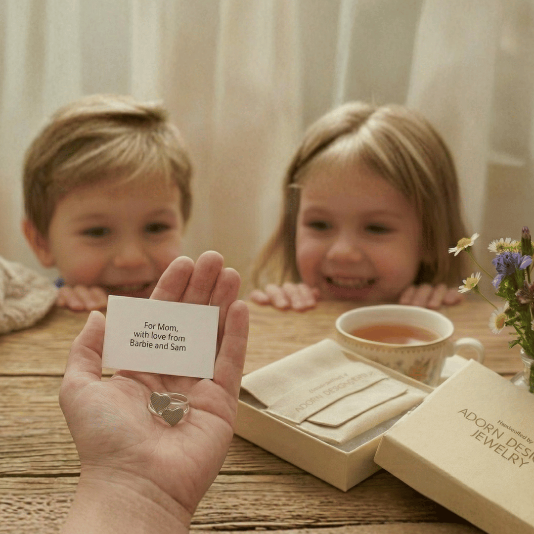 Double Fingerprint Heart Ring — Wrap Style - Sterling Silver with Two Heart