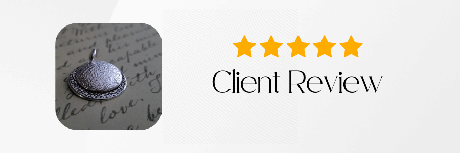 Five-star rating with a decorative brooch on a textured background