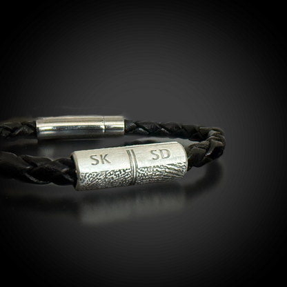 Leather Fingerprint Bracelet w/ 2 Fingerprints, Sterling, Meaningful Gift for Men