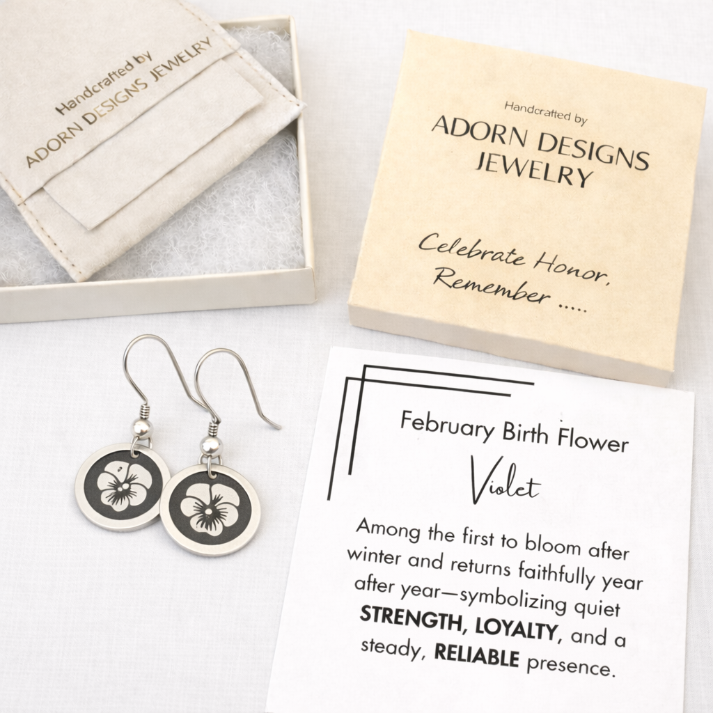 February Birthday Gift | Birth Month Flower Earrings | Violet | Born in February