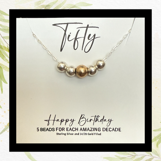 50th Birthday Necklace: Sterling Silver & Gold Filled Beads