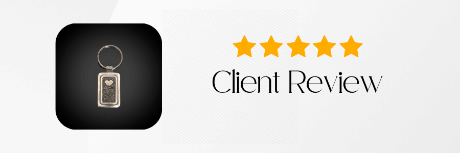 Five-star rating with a keychain on a black background