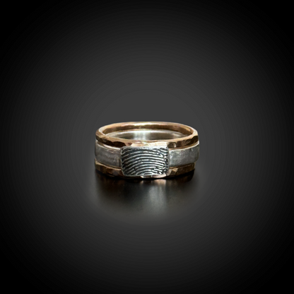 Fingerprint Stacking Rings — Mixed Metal Hammered Sterling & 14K Gold Filled