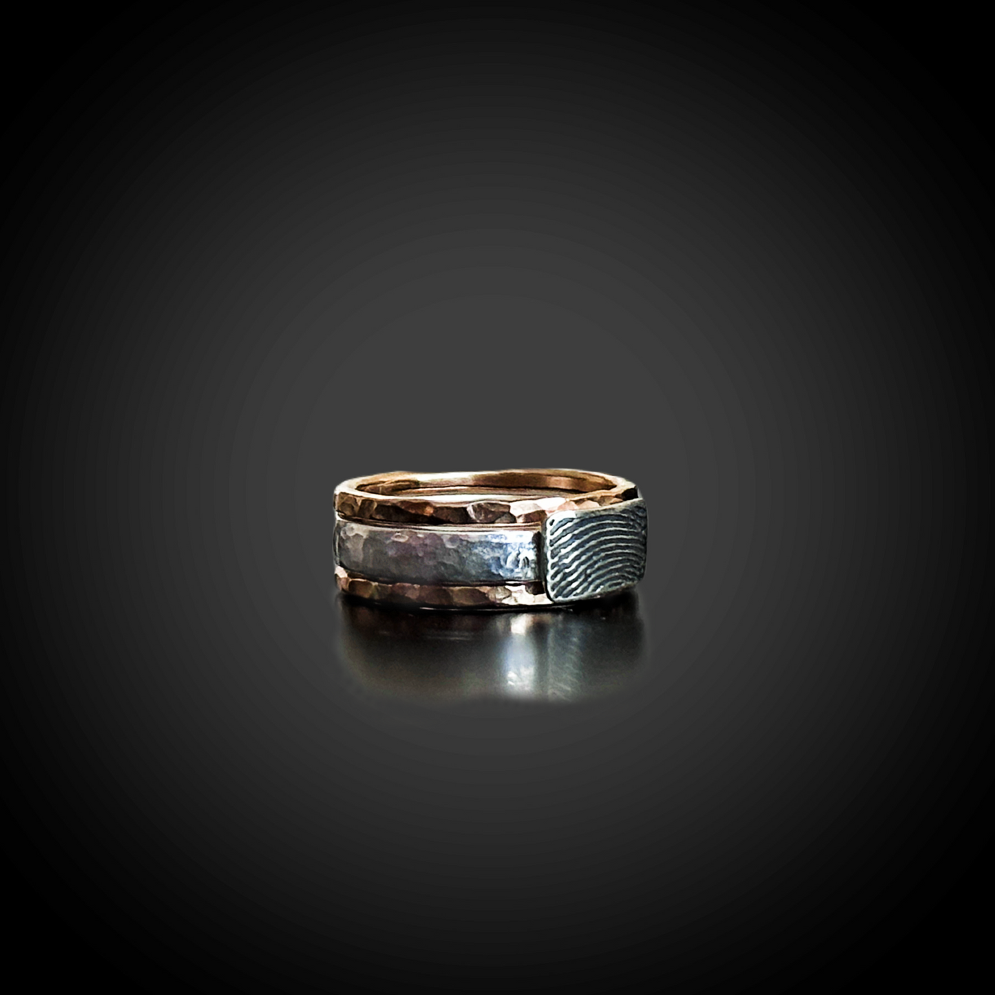 Fingerprint Stacking Rings — Mixed Metal Hammered Sterling & 14K Gold Filled