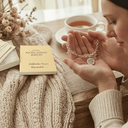 Classic Sterling Silver Charm Bracelet w/ Fingerprint & Birthstone CZ
